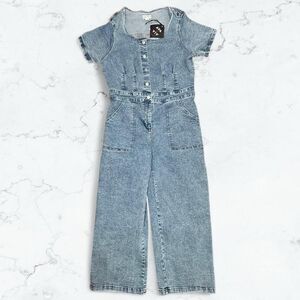 NWT AVA & VIV Blue Denim Jumpsuit/Romper Pockets and Button-up Front Size 16